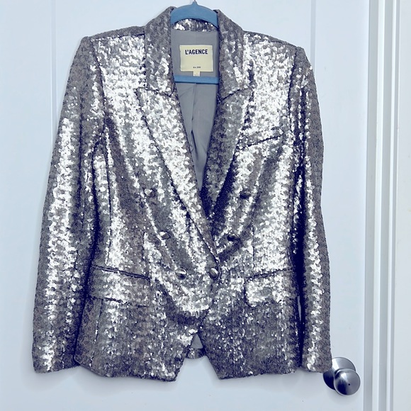 L'Agence Women's Silver Kenzie Double-breasted Sequined Crepe